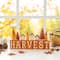 Glitzhome&#xAE; 14&#x22; Harvest Wooden House and Brush Trees Table D&#xE9;cor